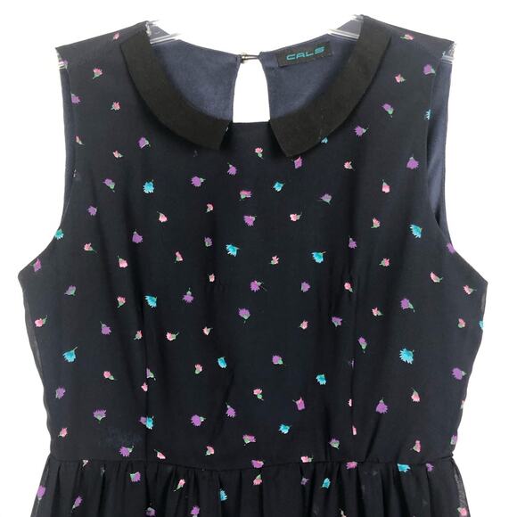 CALS Blue Chiffon Sheath Floral Dress - Picture 4 of 10